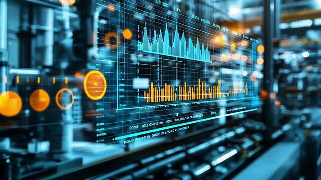 Highresolution image focusing on a computer screen displaying realtime production analytics with graphs and alerts about equipment performance trending upward emphasizing edge computing