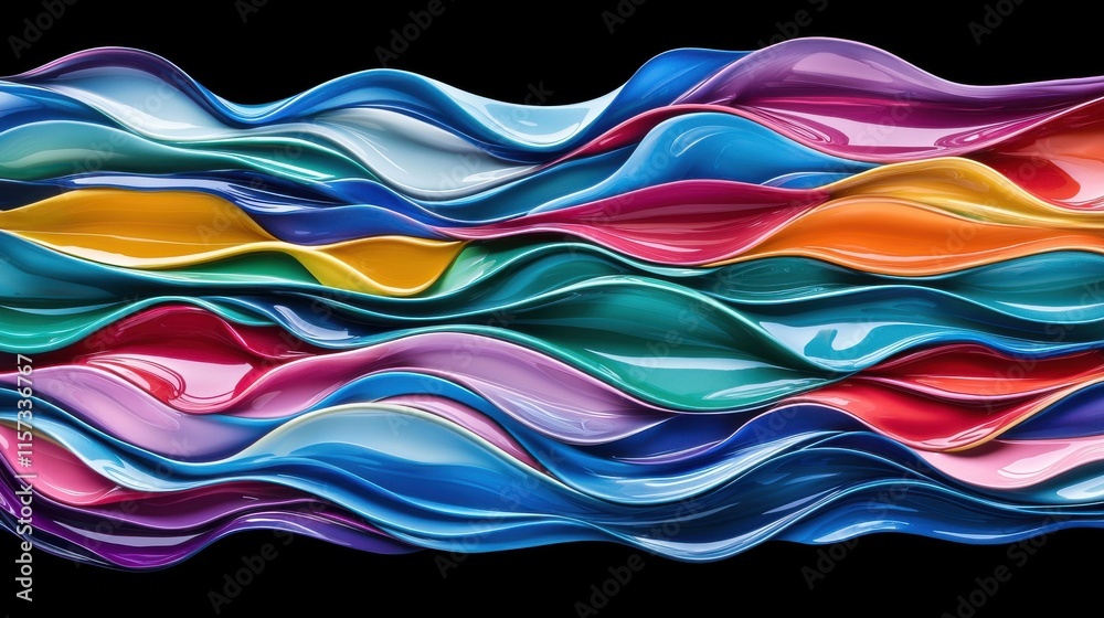 Leinwandbilder a vibrant, flowing design featuring waves of colorful ribbons in various shades, creating an energet