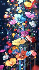 Futuristic Floral Interface with Animated Data Flow