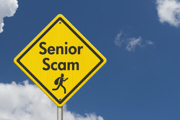  Senior Scam warning sign with sky