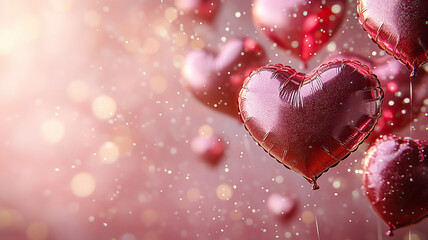 Fototapeta premium Heart shaped air balloons on pink background vor Valentine's day celebration.