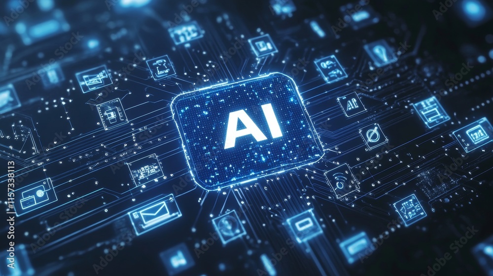 Aufkleber visual representation of artificial intelligence interconnected with digital data in a futuristic ne