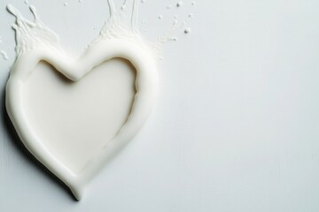 Obraz premium A creative heart shape made from spilled milk on a white background, symbolizing love and sweetness.