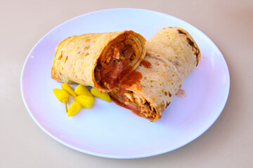 Meat Chicken Doner, between bread (Turkish Name : ekmek arasi et doner, tavuk doner, Gobit ekmek...