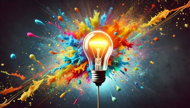 Creative Spark: Colorful Explosion from a Light Bulb