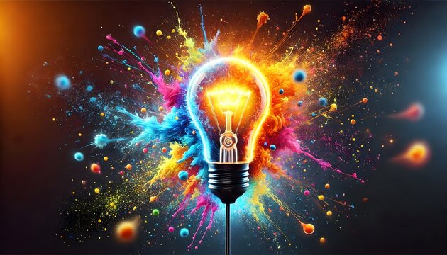 Colorful Light Bulb Explosion: Symbolizing Creativity and Inspiration