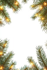 Lush Green Pine Branches Adorned With Warm Fairy Lights Creating a Festive Frame for Holiday Celebrations During Winter Season