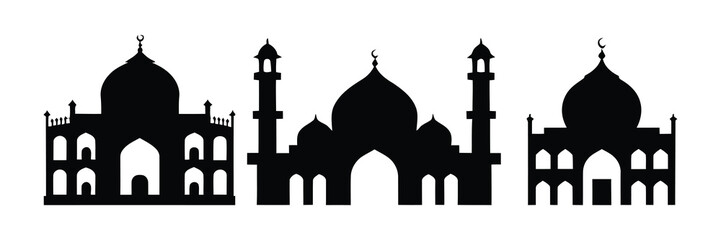 Set of vector Mosque silhouette on white background
