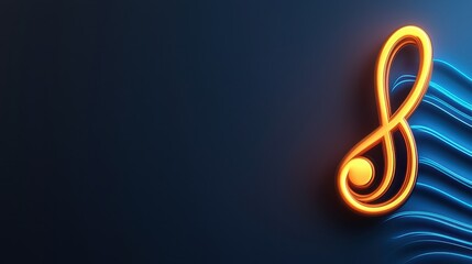 Obraz premium Vibrant Representation of a Glowing Treble Clef on a Dark Background with Wave Patterns Enhancing the Musical Theme and Artistic Aesthetics