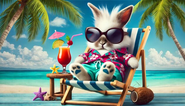 Relaxed Bunny with Shades - A laid-back depiction of a rabbit lounging in its stylish eyewear