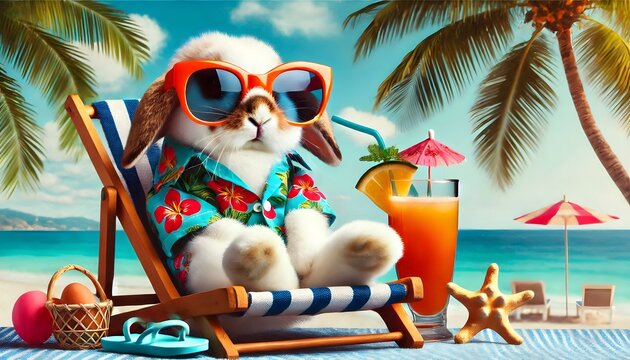 Cute Bunny in Sunglasses - A charming image of a rabbit with stylish sunglasses, perfect for summer 