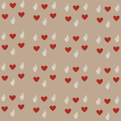 Red Love ,White Leaf shape Abstract Trendy Seamless Pattern for Sweet Valentine