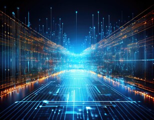 Futuristic data analysis with digital data visualization and growth graphs. Generated with AI