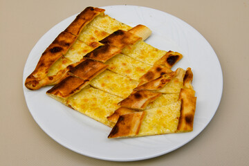 Kiymali pide.Turkish pide with minced meat. Turkish pizza mince pita Pide on white . Etli ekmek.Kusbasi kasarli, kiymali kasarli, kiymali yumurtali, Bafra, Trabzon, Kusbasili pide. Urfa acili lahmacun