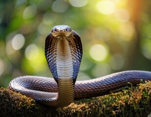 Close-up of the head of a king cobra snake. Generated with AI