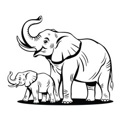 Line art  elephant silhouette art with white background