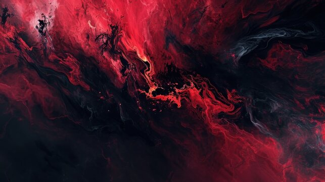 Abstract red and black paint swirls; dramatic, intense, high-resolution digital art perfect for backgrounds, wallpapers, and design projects.