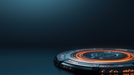 Obraz premium Futuristic Holographic Interface with Interactive Elements and Glowing Accents on a Dark Background for Technology and Science Concepts
