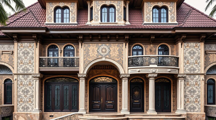 Obraz premium Facade of a Large House with Ornate Stonework and Balconies