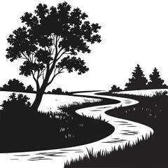 Winding Creek vector silhouette black design white background