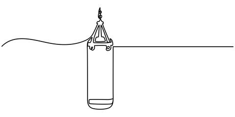 Single one line drawing punching bag. Fitness equipment concept. Continuous line draw design graphic vector illustration, Boxing training punch bag continuous one line drawing, Continuous one line.