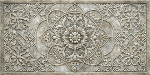 Obraz premium Distressed gray stone tile with intricate patterns and ornate designs