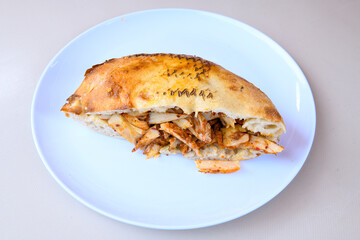 Meat Chicken Doner, between bread (Turkish Name : ekmek arasi et doner, tavuk doner, Gobit ekmek arasi, Turk kebabi)