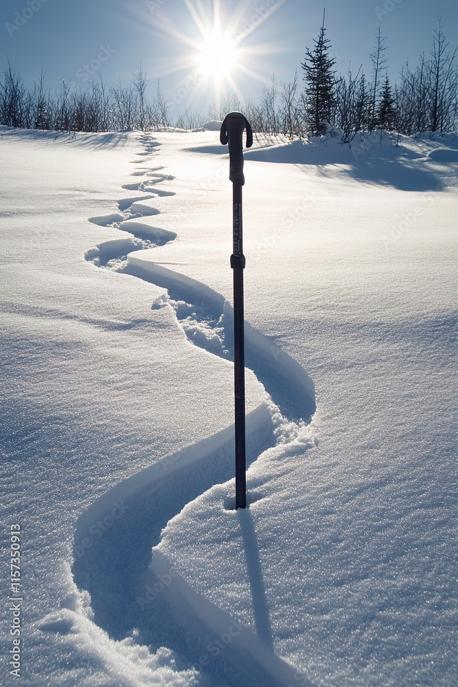 Canvas Prints a ski pole drawing zigzag patterns in the snow, laughing as it glides