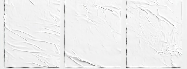 Artistic representation of white paper posters, showcasing creases and folds.