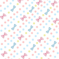 Ribbon,Bow Pink Blue color with the Dot Seamless Pattern for background,Wallpaper,Carpet,Vector,Illustration,Fabric,Chothing Style