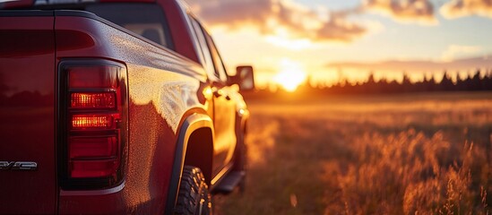 Sunset Truck Scene: Golden Hour in the Countryside