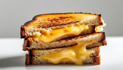 Intricately Grilled Cheese Sandwich with Golden Toasted Bread and Stretchy Cheese Layers