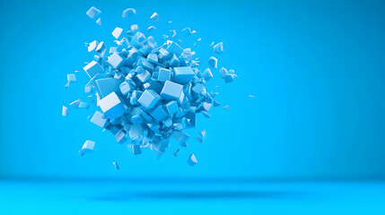 Blue Cube Explosion 3D Abstract Background