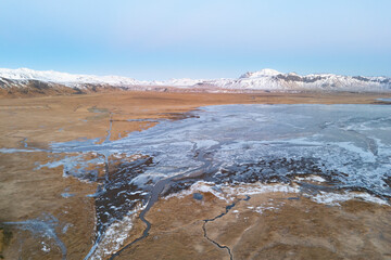Aerial view of coastal landscape in Iceland