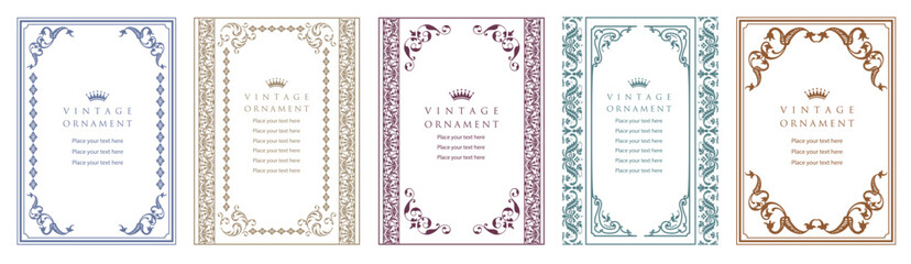 Vector ornament, vintage frames and border. Design elements for packaging design and invitations. Retro ornate decorative posters with elegant floral ornaments..eps