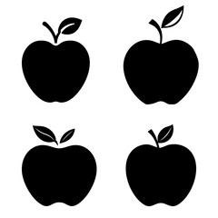 Set of Black apples along with leaves icons. Healthy apples Icons in trendy flat styles with editable stock isolated on transparent background. Apple Icons page symbols for your web sites designs.