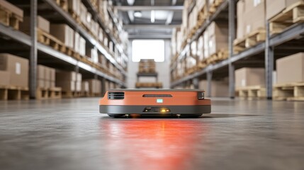 A detailed image capturing the interface of an automated guided vehicle AGV navigating through a factory floor equipped with laser sensors to avoid obstacles.