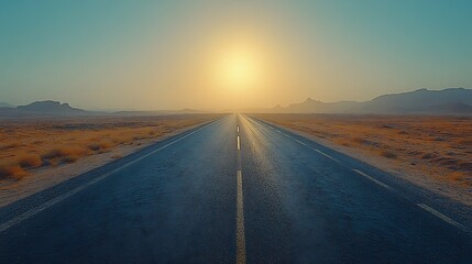 Desert Highway Stretching Towards A Distant Sun