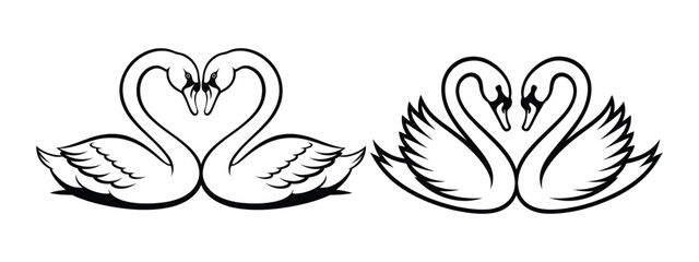  Set of Swan couple silhouette Vector illustration with white background. © Nabo 