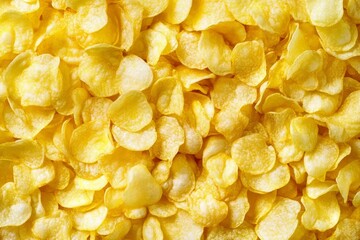 An appetizing array of potato chips highlighting their crispy texture.