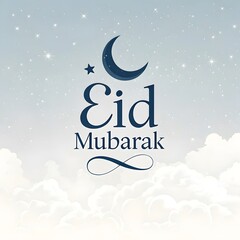 Fototapeta premium Elegant eid mubarak design with crescent moon and star isolated on white background perfect for greeting cards, banners, and social media posts, creating a festive atmosphere