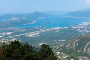 Fototapeta premium Kotor, Montenegro, August 4, 2024. View of Tivat Airport from the Mountain