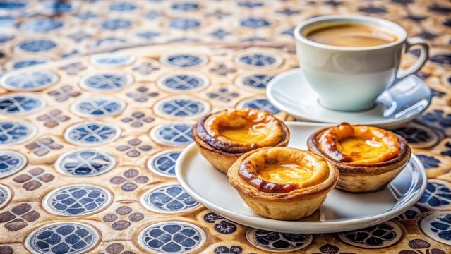 Fresh pastel de nata and cups of coffee in a bakery in Lisbon, Portugal, Portuguese, pastry, bakery, Lisbon, Portugal, traditional