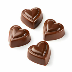 Heart-Shaped Chocolate Truffles with Creamy Filling on White Background
