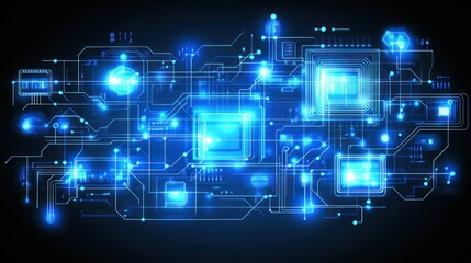 Naklejka premium Abstract Blue Digital Circuitry Glowing Network Technology Background