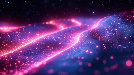 Obraz premium Vibrant Cosmic Waves with Stars and Shimmering Light Effects