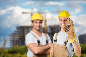 Structural engineer and architect worker discuss plan working
