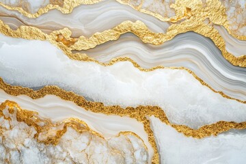 Luxurious marble texture with metallic gold leaf details in a layered pattern for elegant backgrounds