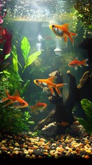 Vibrant Tropical Fish Tank Display with Colorful Aquatic Life