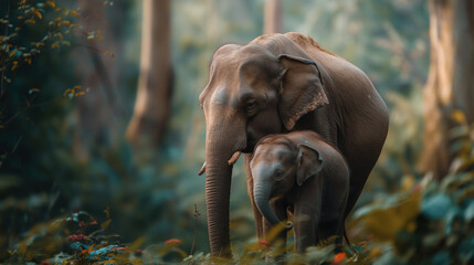 Fototapeta premium elephants in the zoo
